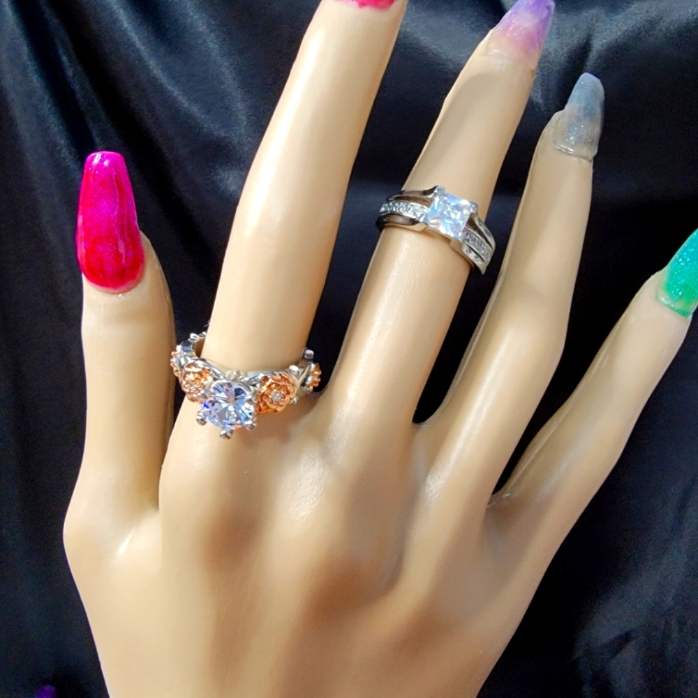 Cubic Zirconia Solitaire Ring Set Costume Jewelry